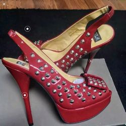 Fun & Flirty! NIB Red Patent Spiked Peeptoe Heels -7.5