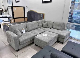 Grey sectional sofa with storage ottoman
