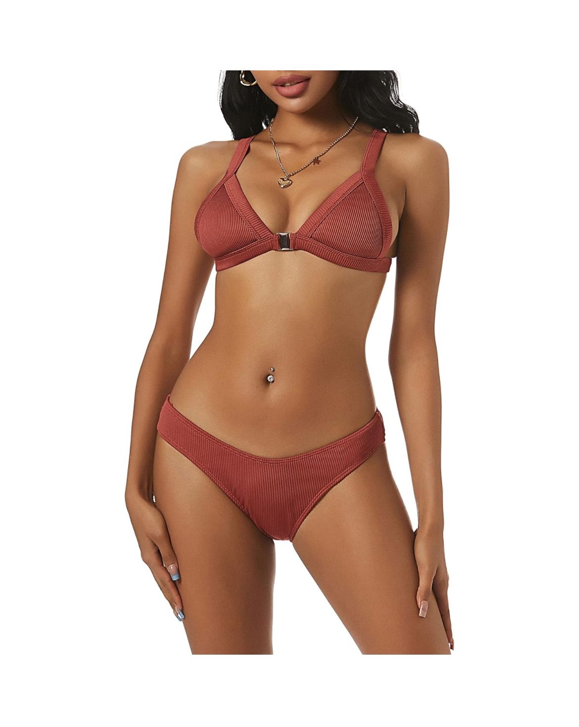 NWOT ⚜️🤎⚜️ ZAFUL ribbed triangle front closure bikini in mocha