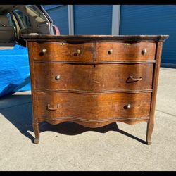 Antique 1910 Serpentine Tiger Eye Oak Dresser 