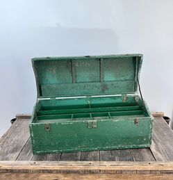 Vintage Wood and Metal Tool Box 28" W Green