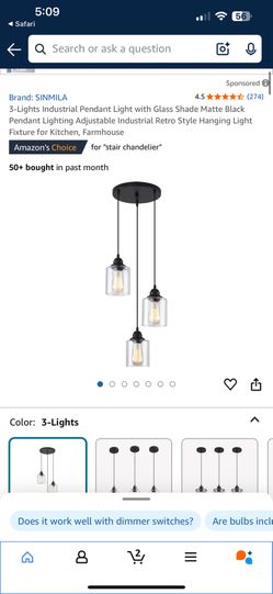 Brand New 3 Light Pendant Chandelier 