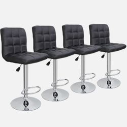 Bar Stools Set of 4, PU Leather Swivel Barstools, Height Adjustable Counter Chairs, Modern Stools with Back for Bar Kitchen Island Dining Room, 4pcs, 