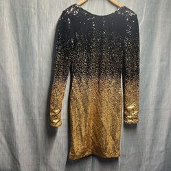 us Revamped gold and black sequence open back dress size medium
