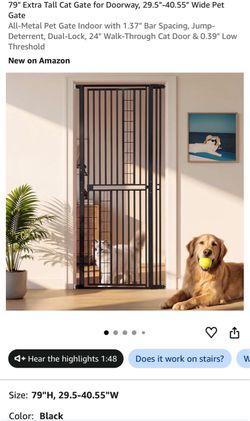 79" Extra Tall Cat Gate for Doorway, 29.5"-40.55" Wide Pet Gate
