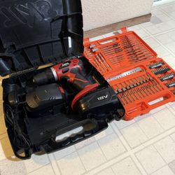 Skil 18v 3/8 Variable Speed Drill + 2 Batteries & Charger + 100 Piece Bit Set 