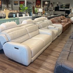 Power Reclining Adjustable Headrest Sofa And Loveseat 