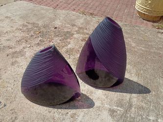 Purple Glass Vases with Ribbed Texture – Set of 2