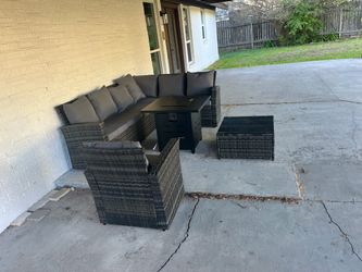 Outdoor Wicker Sectional Set with Fire Pit Table