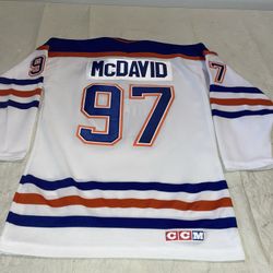 Youth Large Connor Mcdavid Edmonton Oilers Jersey NHL White Ccm Clean Boys Vtg