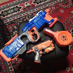 Nerf Elite Brand Combo- Nerf Hyperfire Elite Auto Fire Blaster(w/25 Drum Mag) and Nerf Firestrike Elite Blaster/ Loaded with darts and batteries.
