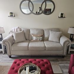 Couch, Love Seat, Red Chair & Ottoman