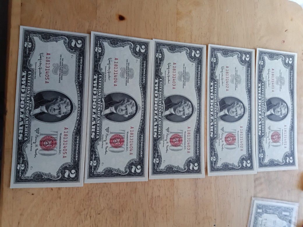Five Sequential 1963 $2 Bill