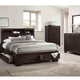 4 Piece Queen Storage Bedroom Set - Queen Bed, Nightstand, Dresser & Mirror