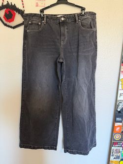 Faded Black Wide Leg Denim Jeans