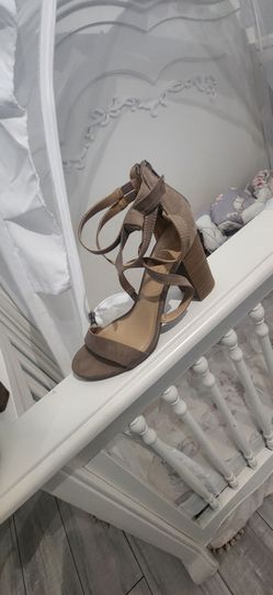 Nude Block Heel Sandal with Ankle Strap