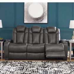 Leather Adjustable Recliner Grey Sofa