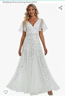 Ever-Pretty Women's V-Neck Embroidery Short Sleeve Wedding Party Evening Dress