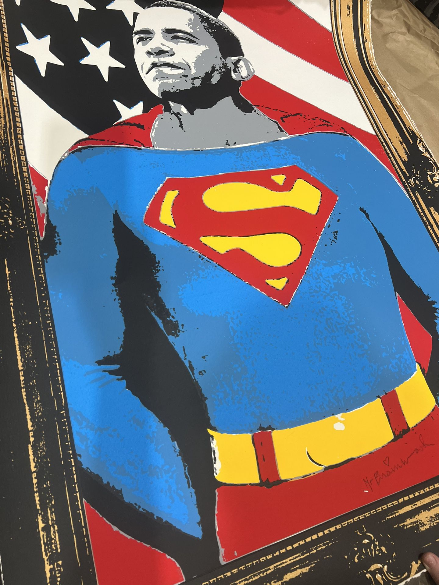 MR BRAINWASH ‘OBAMA SUPERMAN' GOLD SIGNED SILKSCREEN PRINT 2008-