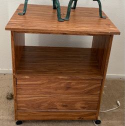 Wood Rolling Side Table with Drawer