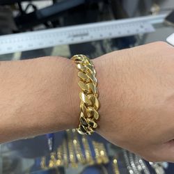 14MM MIAMI CUBAN LINK BRACELET 8” GOLD OVER SILVER