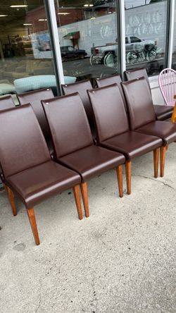 (In Store) Brown Leather High Back Dining Chairs