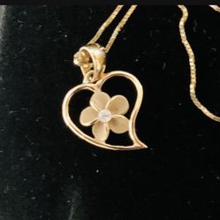 14 Karat Gold And Diamond Plumeria Necklace