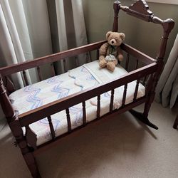Antique Wooden Baby Cradle 