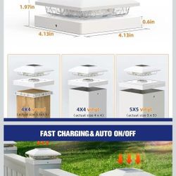 APONUO Solar Post Cap Lights for 4x4 Posts, Bright Cool White LED Post Cap Lights Solar Powered, IP64 Waterproof & All-Night Lighting, White 16 Pack –