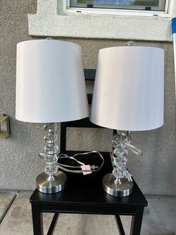 Set of 2 Modern Crystal Table Lamps – Good Working Condition