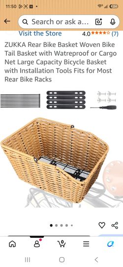 ZUKKA Woven Rear Bike Basket with Cargo Net