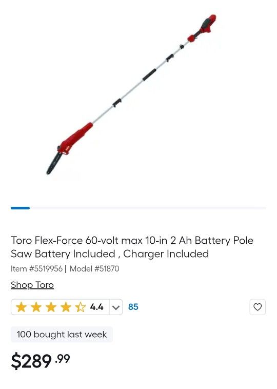 Toro 60v Flex Force 8ft Pole Saw Tool Only