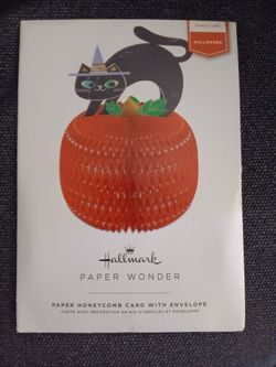 Hallmark Halloween Honeycomb Paper Pumpkin/ Black Cat With Card