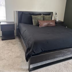 Cal King Purple Mattress & Living Spaces Bed frame (with Bed Frame Dimmer Included) 