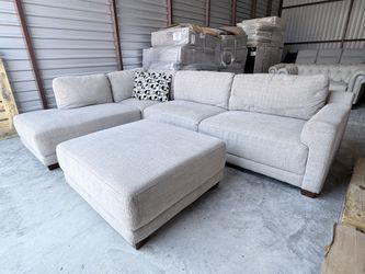 Raylin Fabric Sectional Sofa with Ottoman, Tan