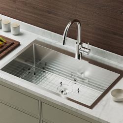 ROVSUN 32" x 22" Drop-in 304 Stainless Steel Sink Kitchen with Protector 