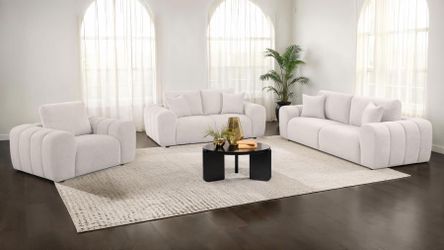 🤍 New Ivory Chenille 3-Piece Sofa Set — Sofa, Loveseat & Chair