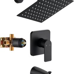 Black Tub Shower Faucet Set Complete with 8-Inch 