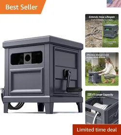 NEW - Hose Reel, Heavy Duty Metal Deck Box Hideaway capacity 125 Ft Hose lawn yard garden pool deck spa boat rv car wash