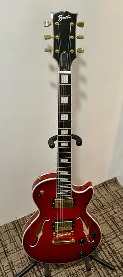 Brewton Les Paul Style Semi-Hollow Body Electric Guitar - Red