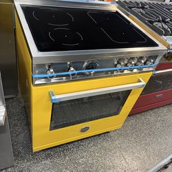 Bertazzoni yellow 30” range stove electric induction