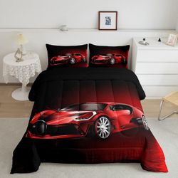 Sports Car Comforter Red Race Car Comforter Set for Kids- (In Great shape)