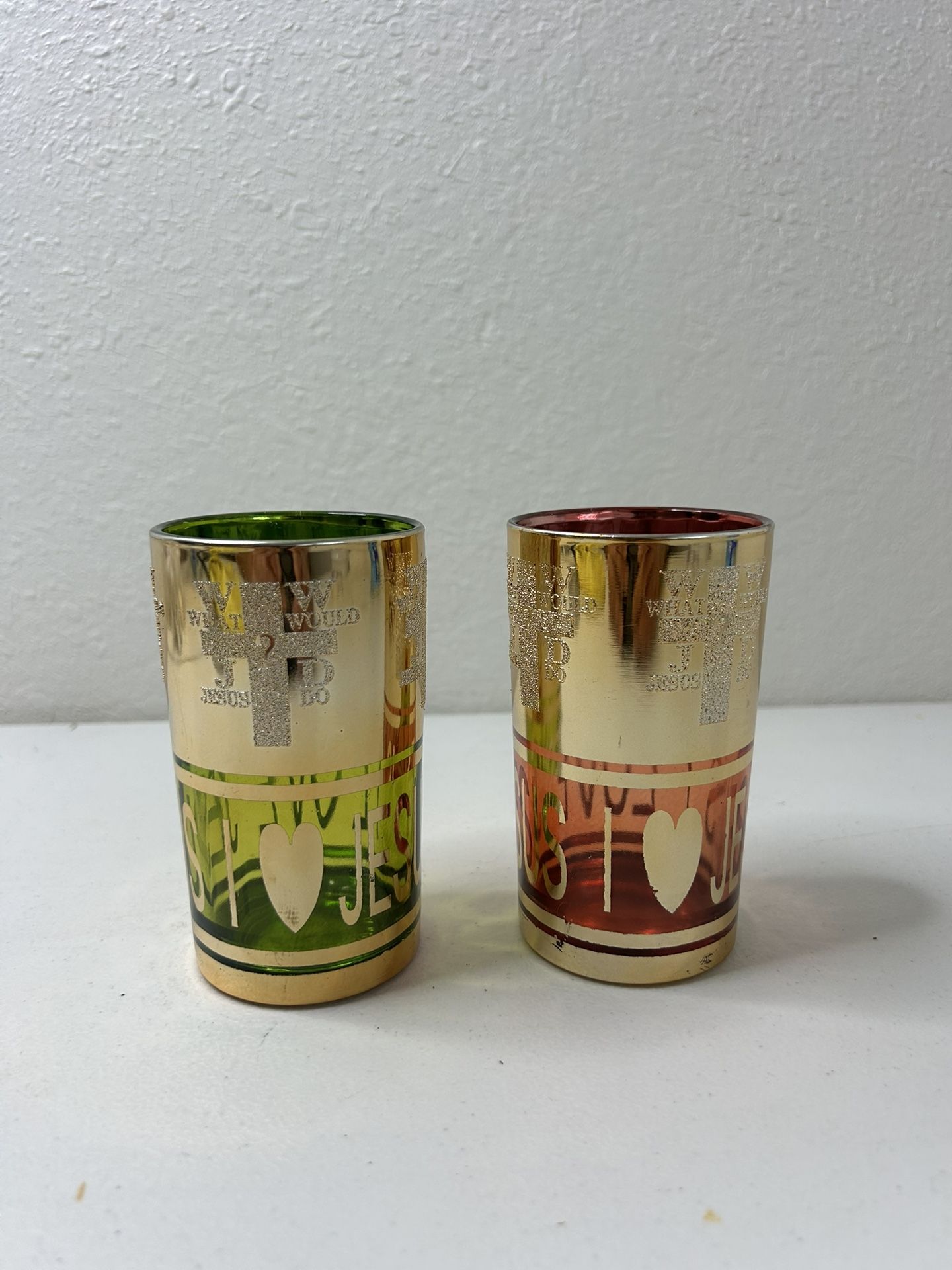 A Pair of Antique Mirrored "I ❤️Jesus / What Would Jesus Do" Candlesticks