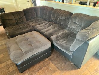 Dark Brown Sectional Sofa with Ottoman