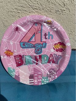 4th Birthday Pink Spider Web Paper Plates