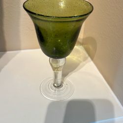 Green Hand Blown Vintage Water/ Wine Goblet