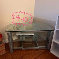 Modern TV Entertainment Center - Sturdy Metal Frame with 3 Glass Shelves, Perfect for TVs, Consoles, and Media Players