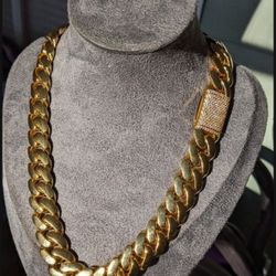 20mm Miami Cuban Link Gold Plated Chain Necklace 18k & 14k