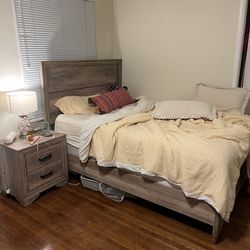 Bed set, bed frame, nightstand, dresser with mirror