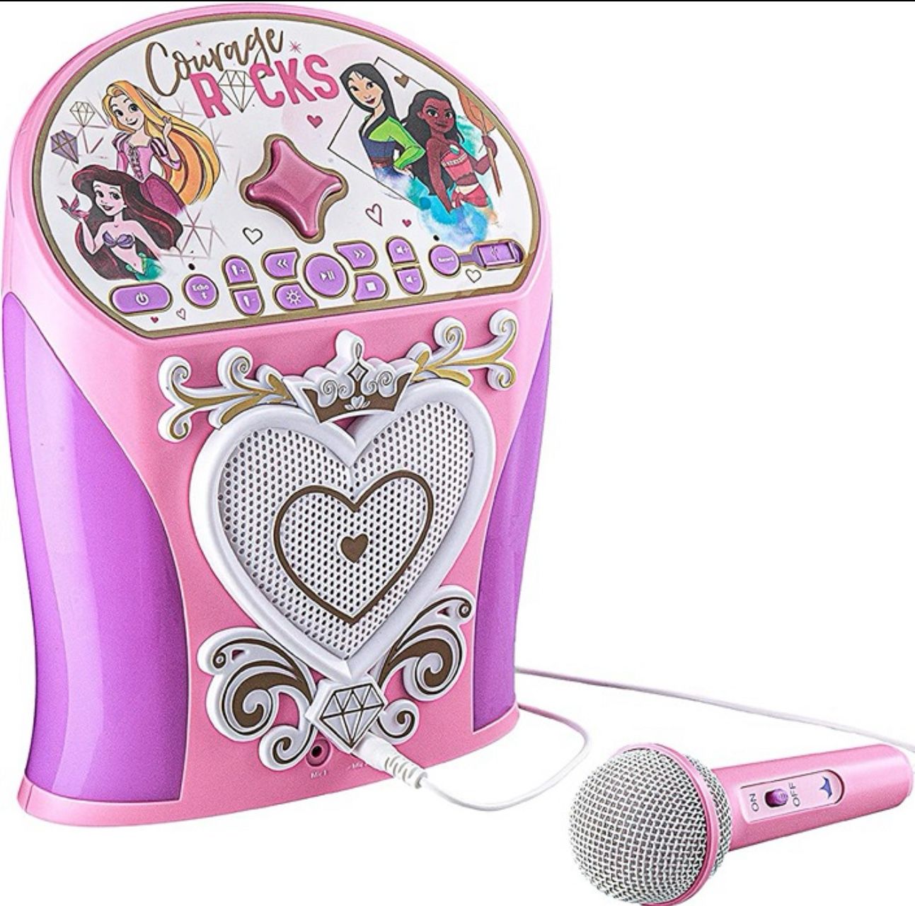 eKids Disney Princess Karaoke Machine, Bluetooth Speaker with Microphone for Kid